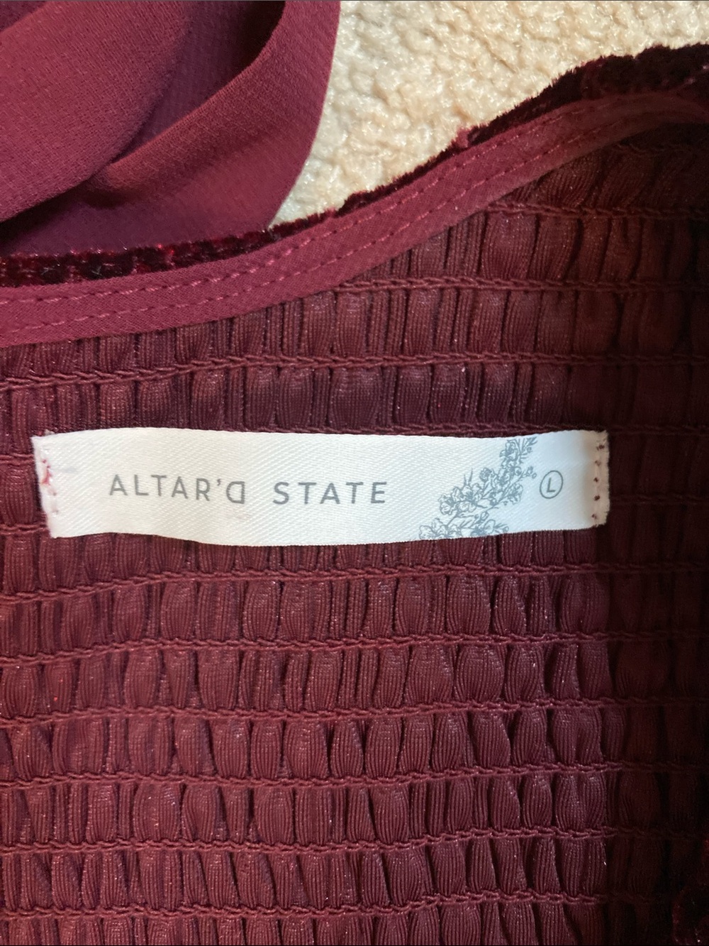 Altar'd State Wine Burgundy Smocked Bodice Dress - Picture 2 of 3